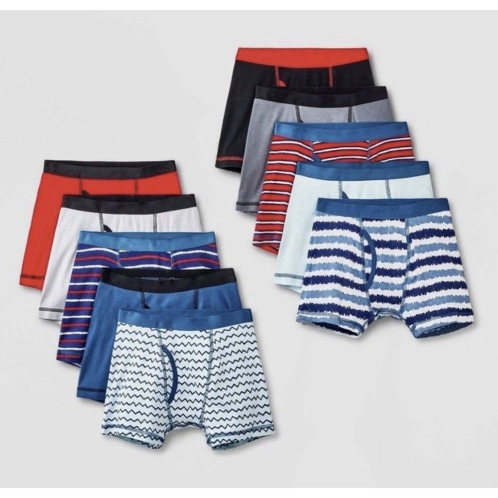 10 Pack Cat & Jack Underwear Boys Size Medium 8 Cotton Boxer Briefs 66-74 LBS